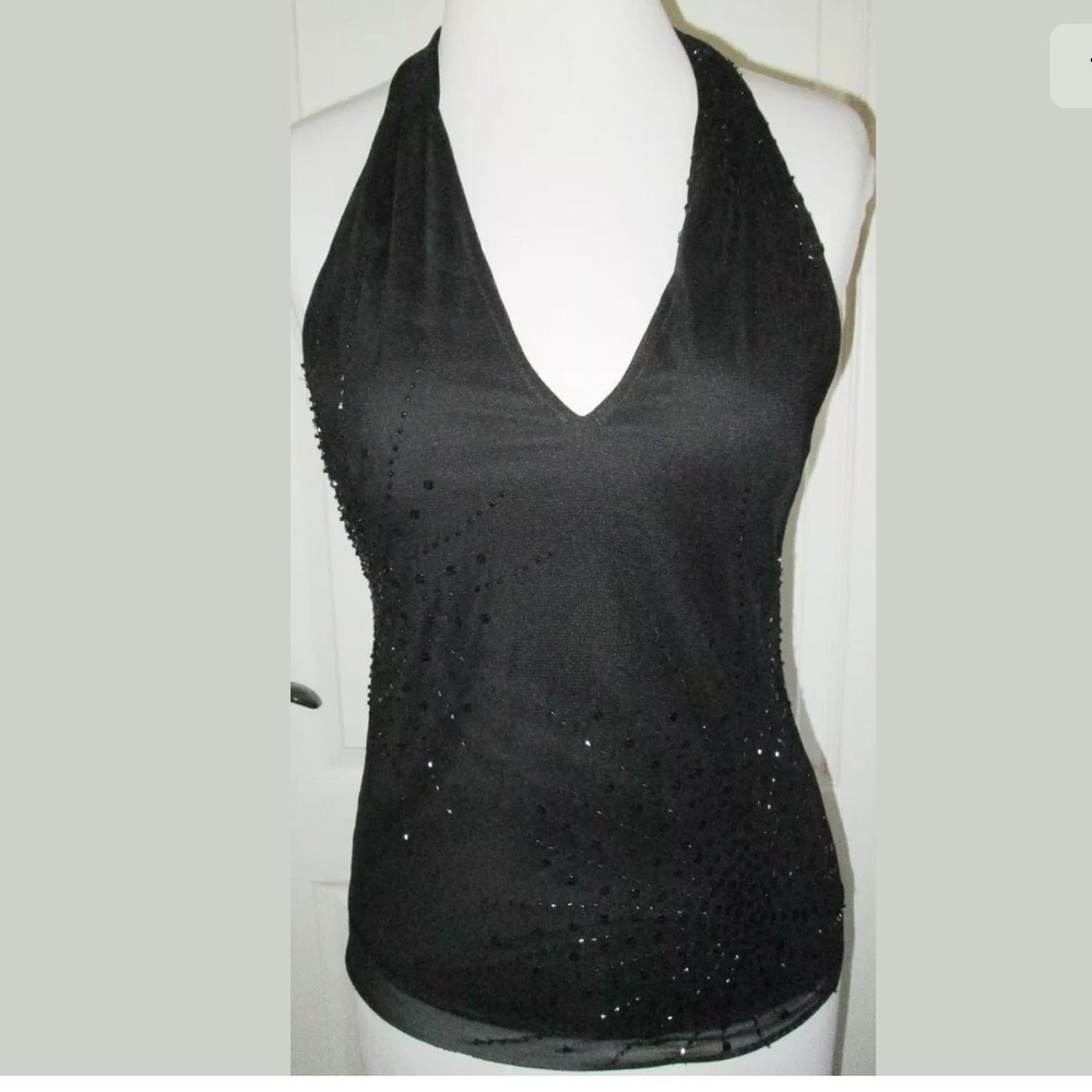 BCBGMAXAZRIA Black Beaded Small Halter Top NWT!